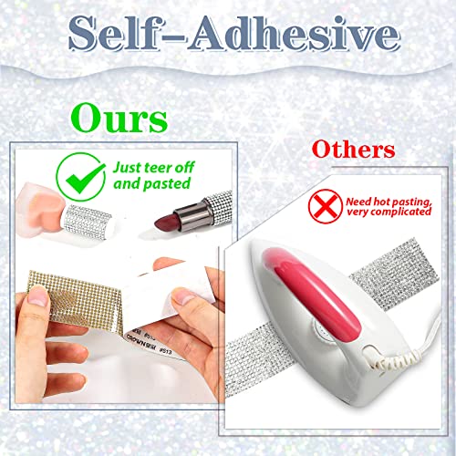 8 Rolls Rhinestone Ribbons,Cludoo 8 Yard Silver Self Adhesive Rhinestone Ribbon, Bling Crystal Diamond Ribbon Roll Wrap Glittering Rhinestones Sticker for Decoration Car DIY Arts Crafts Wedding