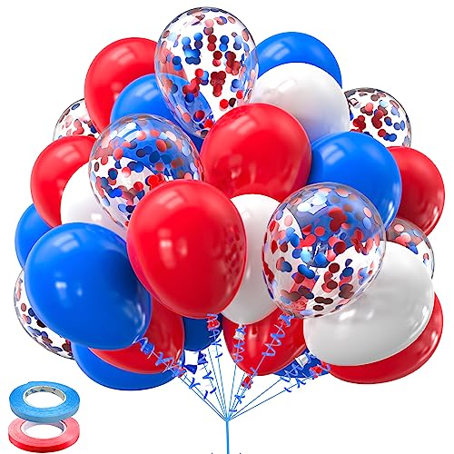 Kelfara Red White and Blue Balloons 60Pcs 12inch Latex Balloon with Confetti Balloon for Independence Day Veterans Memorial Patriotic 4th of July Anniversary Birthday Party Decoration