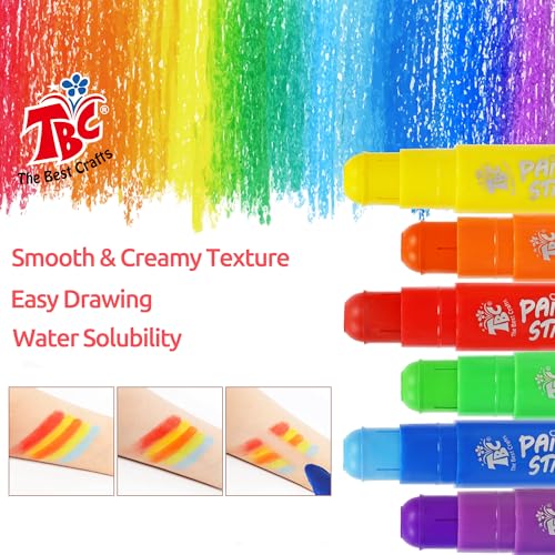 TBC The Best Crafts Paint Sticks, 6 Classic Colors, Washable, Non- Toxic, Tempera Paint Sticks for Kids and Student