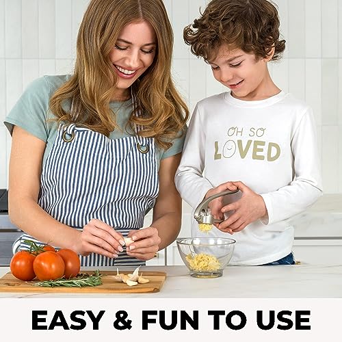 Premium Garlic Press with Soft Easy-Squeeze Ergonomic Handle, Sturdy Design Extracts More Garlic Paste Per Clove, Garlic Crusher for Nuts & Seeds, Professional Garlic Mincer & Ginger Press - by Zulay