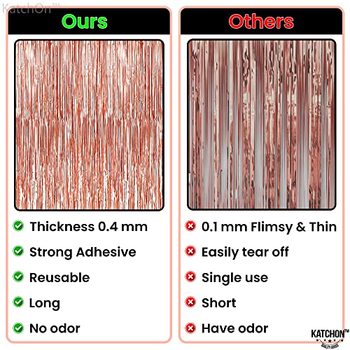 KatchOn, Rose Gold Fringe Curtain - XtraLarge 6.4x8 Feet, Pack of 2 | Rose Gold Backdrop, Bachelorette Party Decorations, Rose Gold Party Decorations | Rose Gold Streamers, Rose Gold Birthday Backdrop