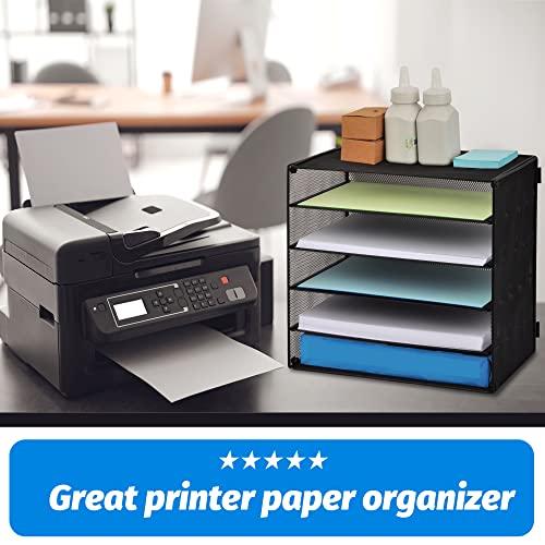 EASEPRES 5 Slot Desk Organizer Tray, Mesh File Paper Letter Tray Desktop Paper Sorter Literature Organizer Rack for Home, Office, or School, Black