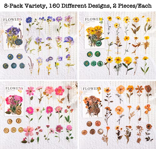 Knaid Pressed Flower Themed Stickers Set (320 Pieces) Dried Flowers Resin Stickers Decals Floral Botanical Journaling Stickers for Scrapbook Supplies Junk Journal Bullet Journal Planner Laptops