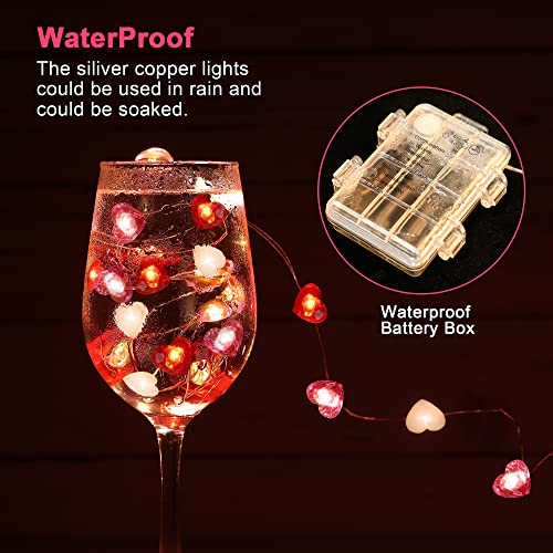 Fairy String Lights 10 Feet LED Red Pink White Heart Shaped Twinkle Fairy Lights 8 Modes Battery Operated for Valentine's Day Kids Bedroom Christmas Wedding Indoor Party Decor with Timer