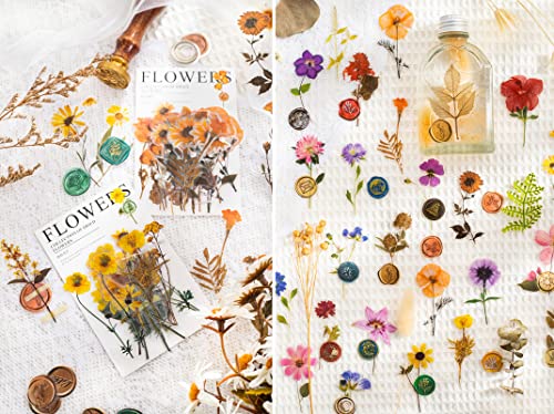 Knaid Pressed Flower Themed Stickers Set (320 Pieces) Dried Flowers Resin Stickers Decals Floral Botanical Journaling Stickers for Scrapbook Supplies Junk Journal Bullet Journal Planner Laptops