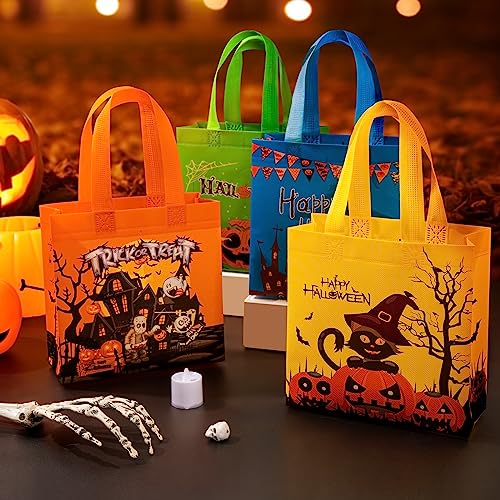 YANGTE 8 Pack Halloween Bags Trick or Treat Bags, Reusable Non-Woven Halloween Tote Bags with Handles - Ideal Gift Bags for Halloween, Halloween Supplies, Trick or Treat Halloween Party Favor Bags