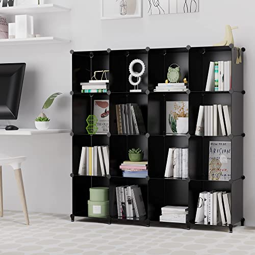 HOMIDEC Cube Storage Organizer 16-Cube Storage Shelf for Garment Racks, Closet Organizers with Metal Hammer, Bookshelf for Kids, (48.4 L x 12.2 W x 48.4 H Inches),Black