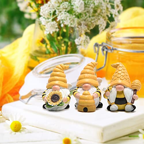 Hodao 3 PCS Bumble Bee Spring Gnome Decorations Honey Bee Gnomes Ornaments World Bee Day Decorations Gifts Fall Thanksgiving Gnomes Figurines Honey Bee Birthday Party Decor