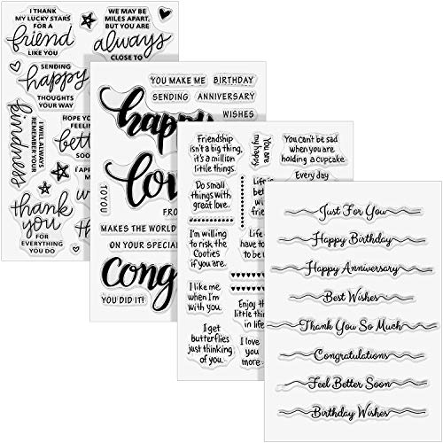 4 Sheets Words Clear Stamps for Card Making Silicone Sentiment Stamp with Scripture Greeting Words Pattern for Valentines Christmas Holiday Card and DIY Scrapbooking Journal(Transparent,Sentiment)
