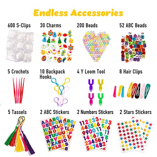 Loopa Rubber Bands Kit , 10,000+ Colorful Bands Refill Set for Kids, DIY Loom Bracelets Making Set with Beads & Endless Accessories - Box Case Included