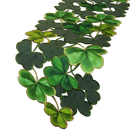 Simhomsen Embroidered Irish Clover Table Runner for St. Patrick’s Day, Spring Decorations (14 x 34 inches)