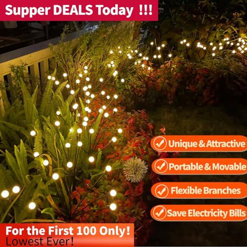 SIOTMERA 8 Counts Solar Lights Outdoor Waterproof IPX5, Solar Garden Lights, Firefly Garden Lights Solar Outdoor Lights, Christmas Lights Outdoor Decor, for Yard Patio Pathway Garden Decor