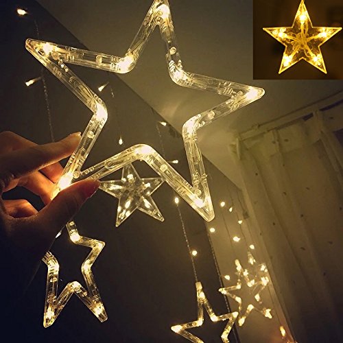 Twinkle Star 12 Stars 138 LED Curtain String Lights, Window Curtain Lights with 8 Flashing Modes Ramadan Decoration for Christmas, Wedding, Party, Home Decorations (Warm White)