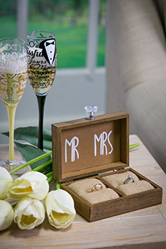 Cypress Home Wedding Decor “and Then Two Become One” Mr. and Mrs. Wooden Ring Holder Decorative Box - 5”W x 6”D x 2”H Elegant Wedding Proposal Rustic Gift Box