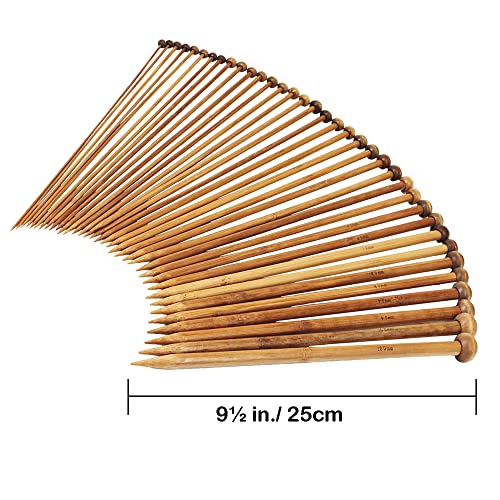 Bamboo Knitting Needles Set, Exquiss 18 Pairs Circular(31.5”) Wooden Knitting Needles with Colored Plastic Tube, 36PCS Single Pointed Bamboo Knitting Needles(9.5”), Include Knitting Tools for Weaving