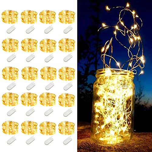 LEDIKON 20 Pack Fairy Lights Battery Operated Mini String Lights-7.2ft 20 LED Silver Wire Warm White for Wedding,Party Centerpieces,Crafts,Table,Mason Jars Decor-Long Lasting Battery Fairy Lights