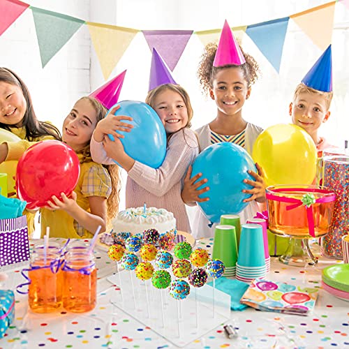 Zezzxu 2Pack Upgraded Acrylic Cake Pop Display Stand 15 Hole Clear Acrylic Lollipop Holder with 50Pcs Lollipop Sticks, 50Pcs Packaging Bags and 50Pcs Gold Metallic Twist Ties