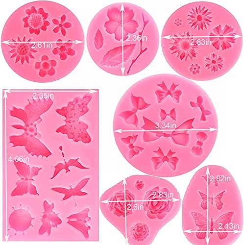 Flower Silicone Mold,7 Pack for Rose, Chocolate, Cake, Butterfly, Mini Bow, Cupcake, Jelly, Mini Muffins and Candy Making