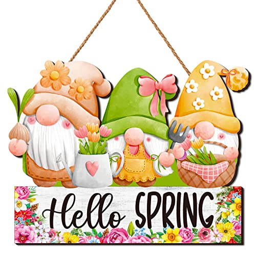 Spring Welcome Door Sign Decor Gnomes Spring Hanging Sign Easter Wooden Signs Decorative Wall Plaque Rustic Front Door Yard Farmhouse Home Spring Harvest Decorations