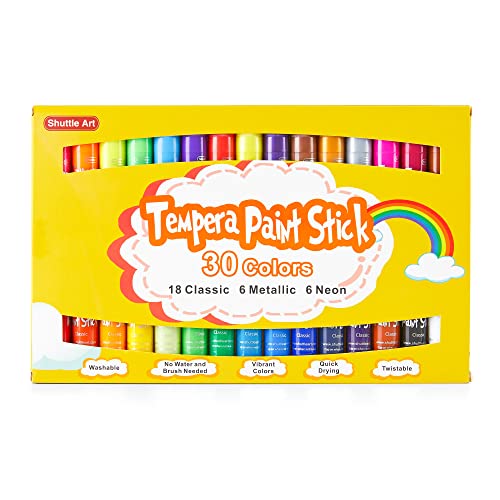 Tempera Paint Sticks, 30 Colors Solid Tempera Paint for Kids, Super Quick Drying, Non-Toxic, Works Great on Paper Wood Glass Ceramic Canvas