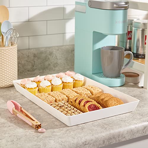 US Acrylic Avant White Plastic Serving Trays (Set of 3) 15” x 10” | Large Reusable Rectangular Party Platters | Serve Appetizers, Fruit, Veggies, & Desserts | BPA-Free & Made in USA