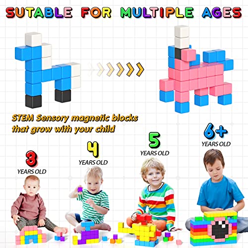 54 PCS Magnetic Blocks, Magnetic Building Blocks for Toddlers 3+, Montessori Toys, Magnetic Cubes, Preschool STEM Educational Sensory Magnet Toys for Kids Ages 3-5 Year Old Boys and Girls
