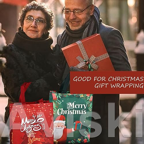 Aviski 8PCS Christmas Gift Bags,Christmas Tote Bags with Handles, Christmas Treat Bags, Multifunctional Non-Woven Christmas Bags for Gifts Wrapping Shopping, Xmas Party Supplies, 12.2×9.8×4.5inch
