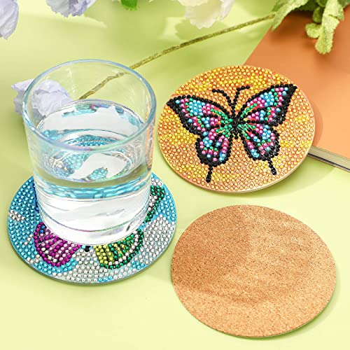 UPINS 8Pcs Diamond Painting Coasters for Drinks DIY Life Coaster Diamond Art Kits for Adults Kids Beginners Diamond Art Craft Supplies (Butterfly)