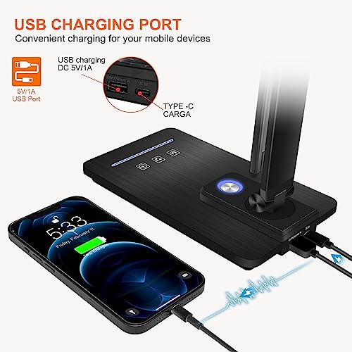 GLITI LED Desk Lamp, Eye-Friendly Dimmable Desk Light, 5 Light Colors, 6 Brightness Levels, Touch Control Table Lamp with USB Charging Port, Night Light, Auto Timer, for Dorm, Home, Office(Black)