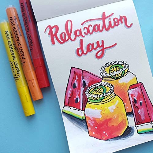 ARTISTRO 12 Acrylic Paint Pens for Fabric, Canvas, Rock, Glass, Wood - 3mm Medium Tip Paint Markers-Ideal Art Supplies for Adults and Kids