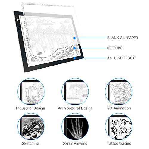 LitEnergy A4 LED Copy Board Light Tracing Box, Ultra-Thin Adjustable USB Power Artcraft LED Trace Light Pad for Tattoo Drawing, Diamond Painting, Streaming, Sketching, Animation, Stenciling