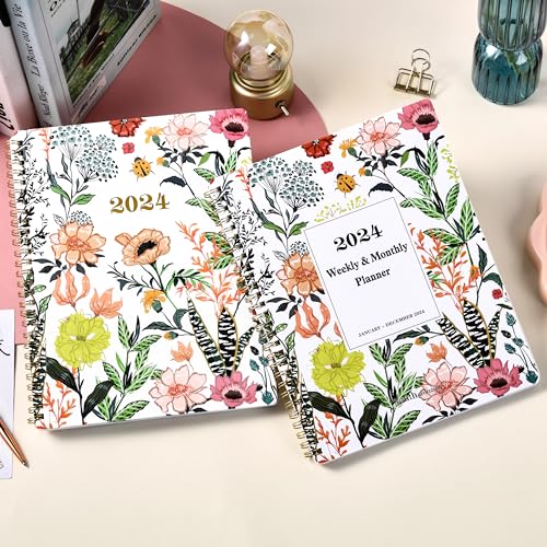 2024 Planner – Jan.2024 – Dec.2024, Planner 2024, 8" x 10", 2024 Calendar Planner with Weekly ＆ Monthly Spread, Tabs, Twin-Wire Binding, Thick Paper, Flexible Cover, Check Boxes as To-do List ＆ Notes
