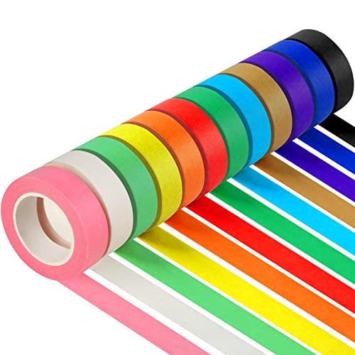 Guirnd 12PCS Colored Masking Tape, Kids Art Supplies Colored Tape, DIY Craft Tape, Colored Tape Rolls, Colored Painters Tape 1.7cm X 12m (2/3In X 13Yards)