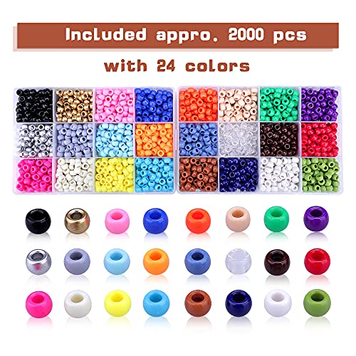 Greentime Pony Beads Jewelry Making Kit, 9mm Pony Beads Rainbow Opaque Beads Small Loose Spacer Beads for Friendship Bracelet Jewelry Necklace Making Crafts (2280PCS 24colors)