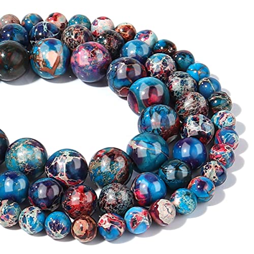 Filluck Natural Stone Beads 8mm Red Blue Imperial Jasper Polished Round Smooth Gemstone Beads for Jewelry Making Adults 15 Inch(Red Blue Imperial Jasper,8mm)