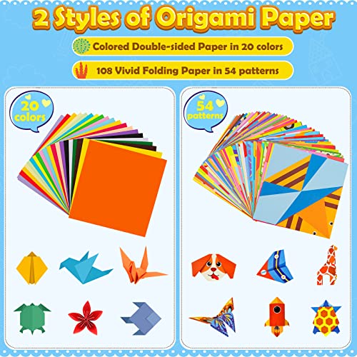Aigybobo Origami Paper Set, 308PCS Kids Craft Paper Kit with Instructional Book for Girls Age 6,7,8,9,10,11,12, Art Projects Supplies for School Class Craft Lessons- Christmas Gifts for Boys&Girls
