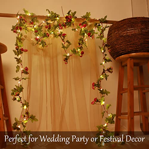 Fielegen 20 LED Rose Flower String Lights 7.2ft Artificial Flower Garland with Fairy Lights Rose Vine Lights for Valentines Day Garden Party Wedding Table Decor Thanksgiving Christmas Decor Lights