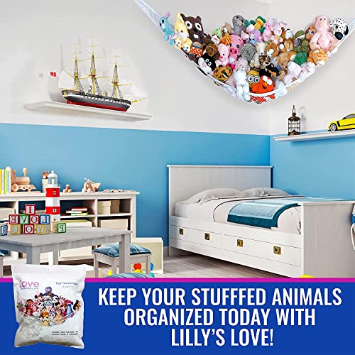 Lilly's Love Large Stuffed Animal Net Hammock for Plushie Toys | Corner Hanging Organizer for your Teddy and Stuffy Collection | Easy to Hang w/Included Anchors & Hooks (White)