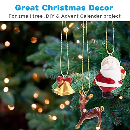 Sooez Mini Christmas Ornaments, Set of 24 Cute Miniature Resin Christmas Tree Ornament Figures Advent Calendar Fillers, Durable & Well-Crafted 3-D Figurines with Gold Loops for Easy Hanging
