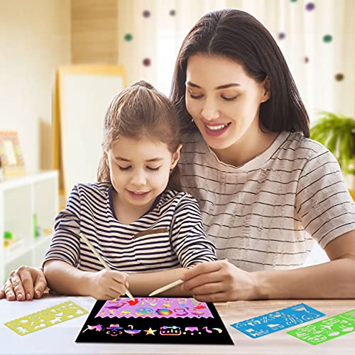 ZMLM Rainbow Scratch Paper Kit: 117Pcs Magic Art Craft Stuff Supplies Black Drawing Pad for Age 3-12 Kids Children Girl Boy DIY Toy Activity Educational|Party Faver|Christmas Birthday Gifts