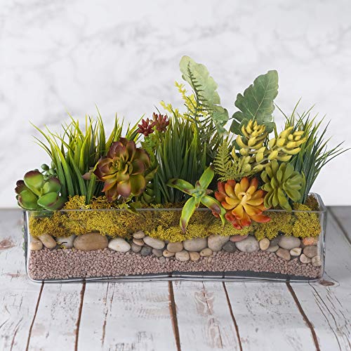 CYS Excel Glass Rectangle Vase (H:4" Open:16"x4") | Multiple Size Choices Rectangular Flower Vase Centerpieces | Decorative Wedding Centerpiece Vases | Glass Terrarium Container