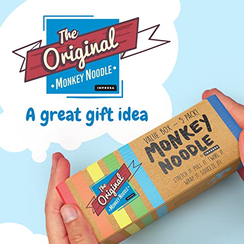 Impresa - 5 Pack Original Stretchy Fidget Sensory Toys for Kids and Adults - Monkey Noodles - Stretches from 12 Inches to 8 Feet (BPA/Phthalate/Latex-Free)