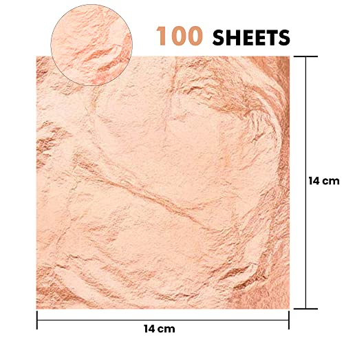 KraftiSky Copper Leaf Sheets - 100 Real Copper Foil Leaves 14x14 cm Metallic Rose Gold Leaf for Craft DIY Proejcts, Paintings, Gilding, Furniture, Makeup & Nail Art…