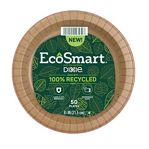 Dixie EcoSmart from The Makers of Dixie 100% Recycled Fiber Paper Plates, 8.5in Lunch or Light Dinner Size Disposable, 50 Eco-Friendly Plates