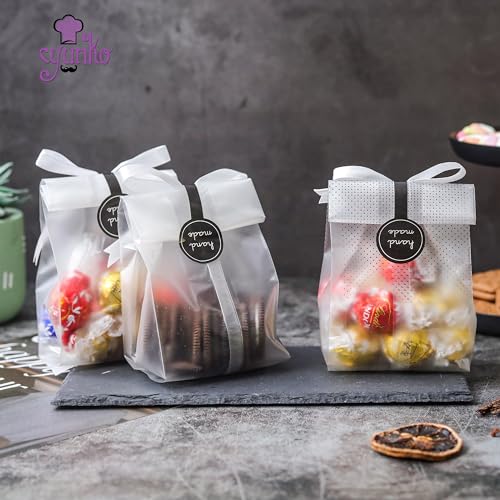 YunKo Cookie Bags for Gift Giving Cellophane Bags Treat Bags for Favors Mini Loaf,Bundt Cake,Hot Cocoa Bomb Packaging With Stickers(100PACK,Black Dot)