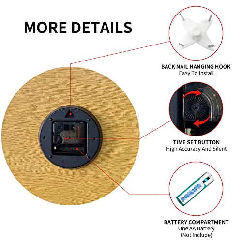 HYLANDA Wall Clock, 10 Inch Wall Clocks Battery Operated Silent Non Ticking, Round Wooden Rustic Clocks Decor for Kitchen, Bathroom, Living Room, Home, Bedrooms, Office (Navy Blue)