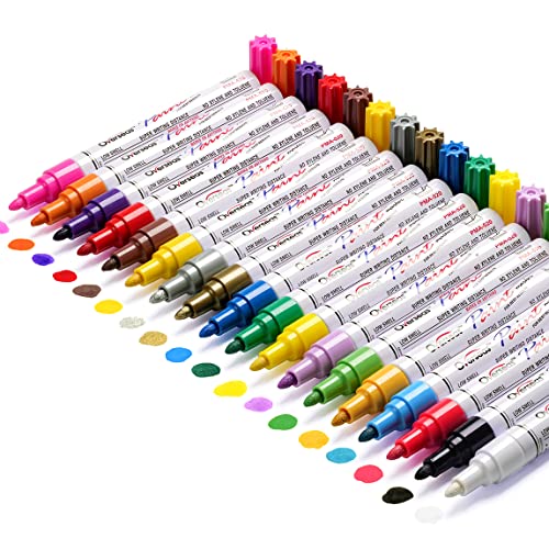 TFIVE Paint Markers Paint Pens, Waterproof Quick Dry and Permanent, Work on Almost Anything, Oil-Based Paint Marker Pen for Rock Painting, Metal, Wood, Plastic, Canvas, Glass, Mugs, Craft - 18 colors