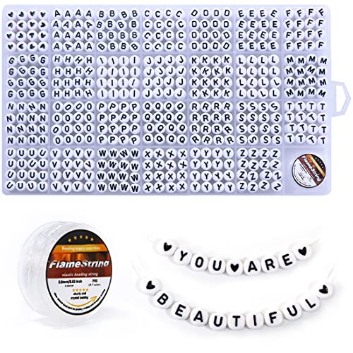 Eppingwin 1400 pcs Letter Beads, 4x7 mm Acrylic Beads, Beads for Jewelry Making, Beads for Bracelet Making, Alphabet Beads, in 28 Grid Box (White and Black)