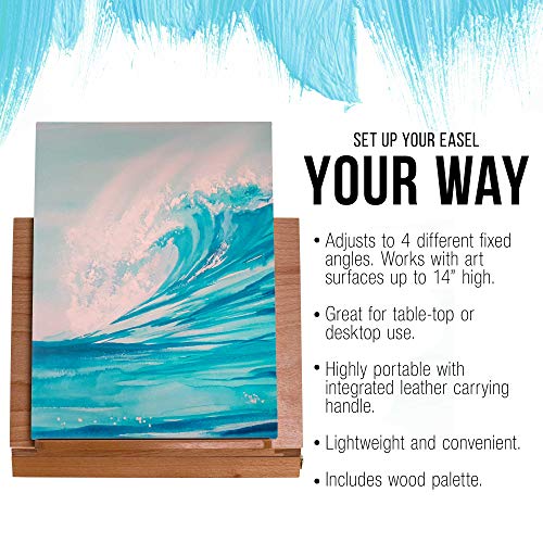 U.S. Art Supply Solid Solana Adjustable Wood Desk Table Easel with Storage Drawer, Paint Palette, Premium Beechwood - Portable Solid Wooden Artist Easel Top Board - Canvas Painting, Drawing Book Stand