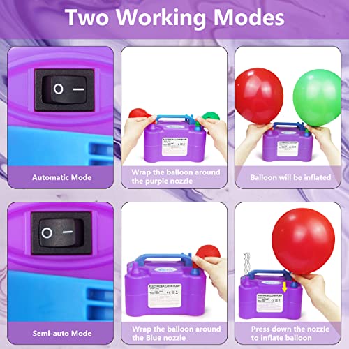 Electric Balloon Pump Portable Balloon Pump Electric Air Balloon Pump Electric Balloon Inflator, Balloon Decorations for Birthday Parties, Weddings, Festivals and Party（Purple）